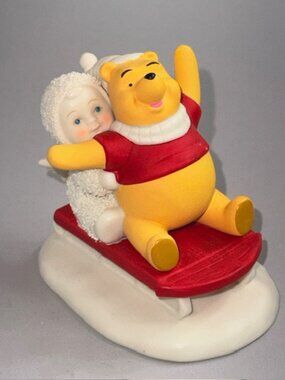 Vintage Snowbabies Department 56 Christmas Figurine Disney Sledding Winnie Pooh